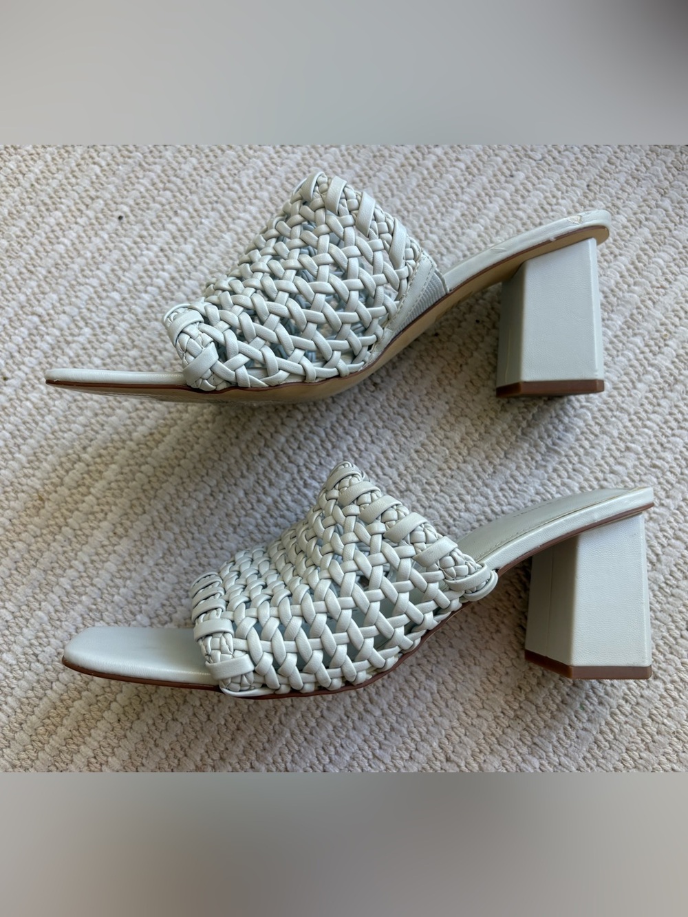 14th & Union White Woven Block Heel Mules • Square Toe Slip‑On Sandals 9.5